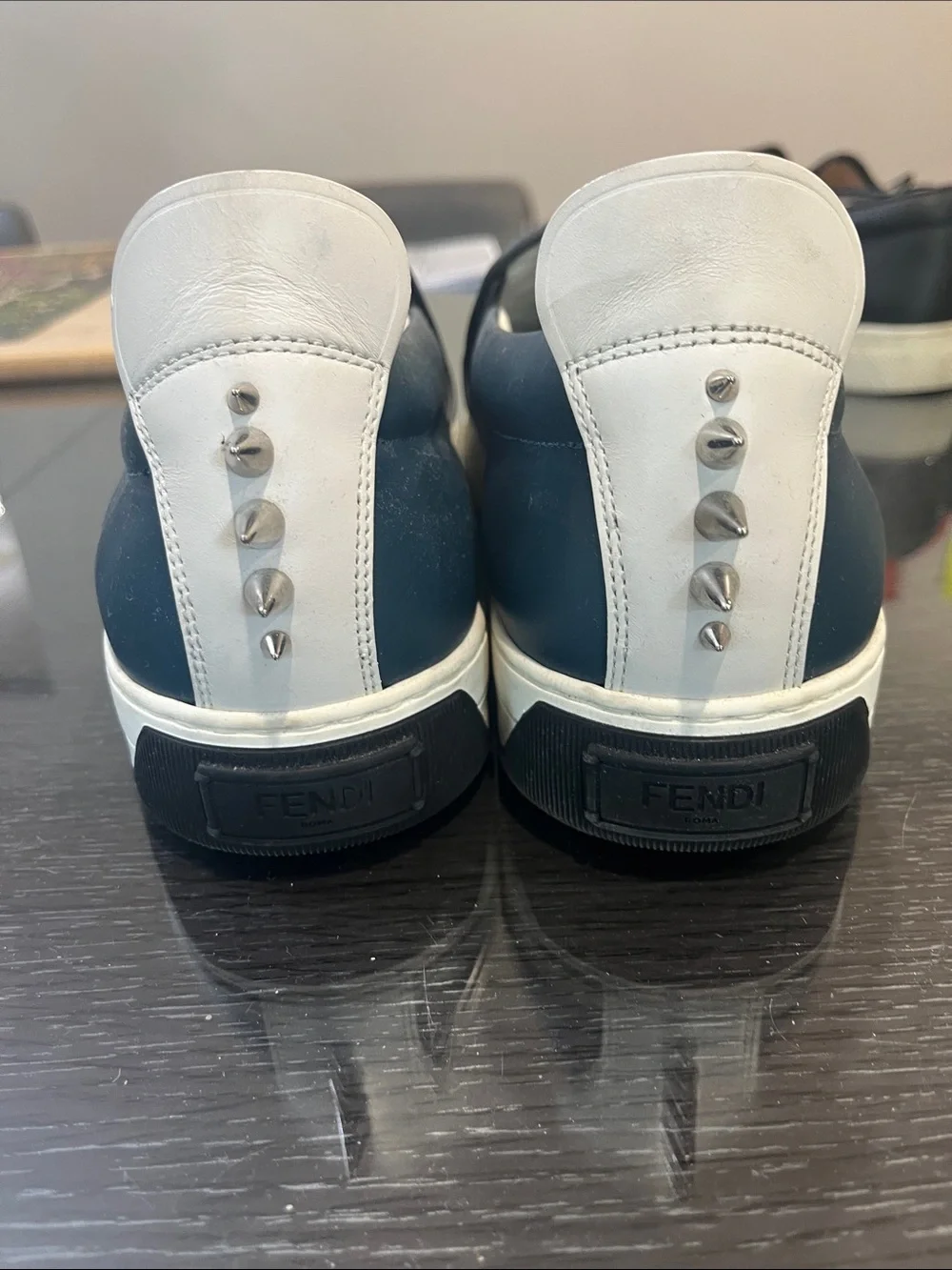 Fendi Black Leather Slip-On Loafers with Eye Motif display picture 2